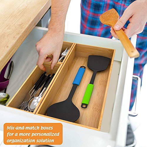 Bamboo Drawer Organizer Utensil Holder for Kitchen, Small Wood Silverware Storage Organizer, Stackable Box Tray for Cutlery, Flatware, Bathroom Caddy for Makeup, Perfume, Jewelry, 6x3x2.5 Inch - color: Bamboo, size: 6*3*2.5 inch