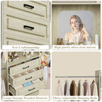 Unikito 48" W - 96” W Closet System with Mirror, 8FT Walk in Closet Organizer with Drawers and 3 Extendable Hanging Rod, Sturdy Wood Clothing Garment Rack with 25” Tower, Max Load 1000 LBS, White Oak - color: White Oak