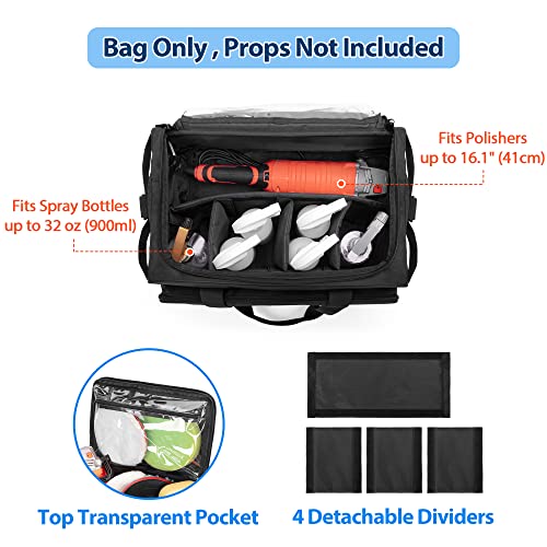 samdew Large Detailing Bag, Detail Organizer for Auto Detailing Supplies Storage, Car Cleaning Caddy for Vehicle Wash Tools, Car Care Box for Detailing Bottles, Towel, Buffer and More, Bag Only