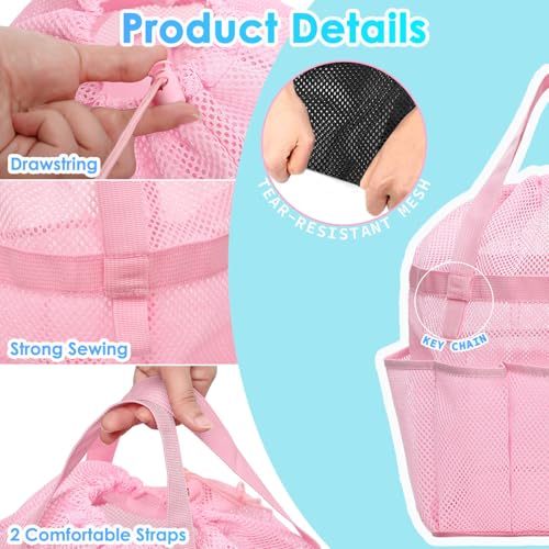 Fammart Mesh Shower Caddy Portable with Drawstring, Dorm Room Essentials for College Girls Guys, 8-Pocket Extra Large Shower Bag Basket Tote for Camping Beach Gym Travel Toiletry Bathroom - color: Extra Large, Drawstring Closure - Pink