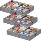 Lifewit Under Bed Shoe Storage Organizer Fits 8 Pair Sneakers, 4.3 Inches Tall Sturdy Structure Ultra Thick Fabic Sneaker Storage, Foldable Underbed Shoe Boxes for Heels, Boots, Sports Shoes 3 Pack - size: 50L