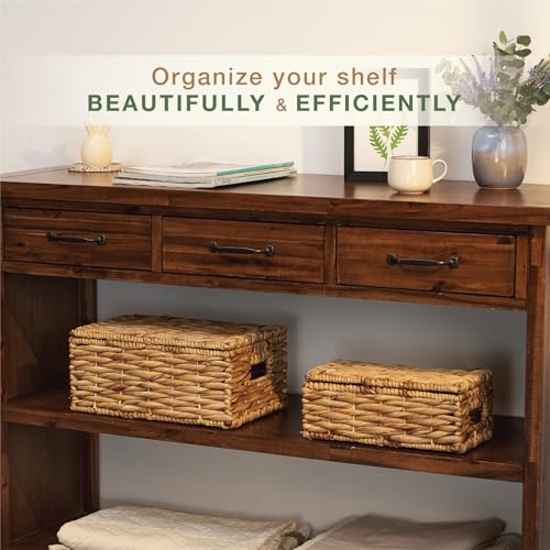 Set of 2 Wicker Baskets with Lid - Decorative Storage Boxes for Home Decor, Shelves - Woven Basket with Lid - Wicker Decor - Rattan Box - Decorative Bins with Lids (Natural) - color: Natural