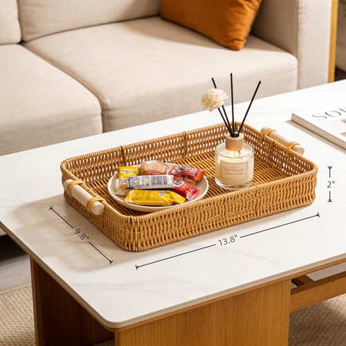 GIB Woven Baskets Serving Trays with Handle, Small Rectangle PP Wicker Rattan Trays Bread Basket for Serving Food, Vegetables, Breakfast, Coffee Table Decor, 14" & 12", Set of 2 - color: Rectangular - Set of 2