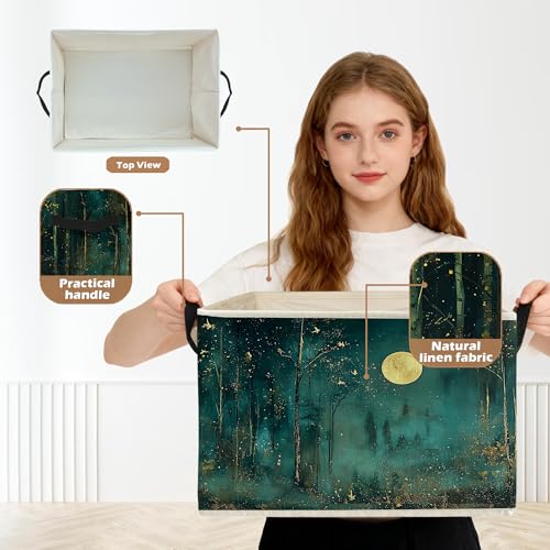 Dark Enchanted Forest Full Moon Storage Box Bins, Mystical Moonlit Night Forest Collapsible Storage Basket Organizer for Bedroom Laundry Room Home Clothes Toys Books, Toybox for Kids - color: Mystical Moon-03