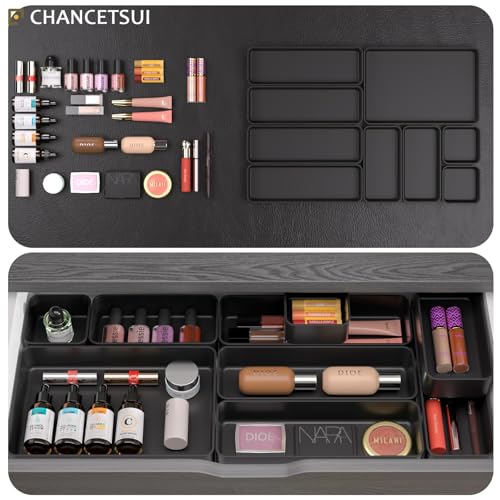 9 Pcs Stackable Drawer Organizer Trays Set, Multifunctional Stackable Storage Trays for Vanity, Bathroom, Kitchen, Desk Drawer Organizer Office. Plastic Drawer Organizers Available In 5 Colours, Black - color: 9-4Black