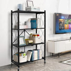 Life Hacks 2pcs 4-Tier Foldable Shelves for Storage, No Assembly Required, Folding Shelf Unit Pantry Shelves with Wheels, Metal Shelving Storage Rack Shelf for Kitchen Garage Home