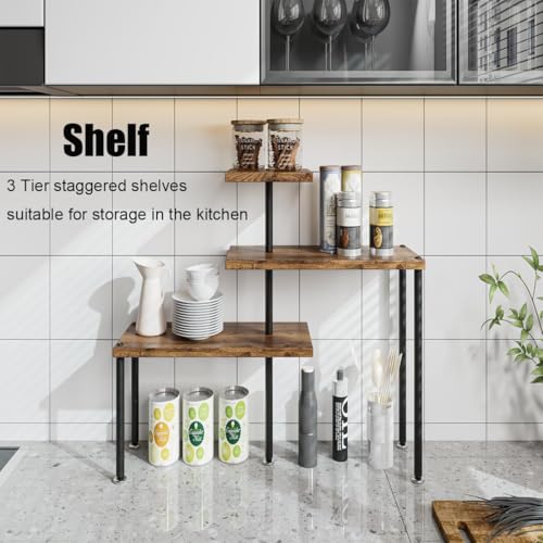 Countertop Organizer Organization 3 Tier Kitchen Corner Shelves Adjustable Spice Storage Rack for Bathroom Coffee Area Over Sink (Black) - color: Black