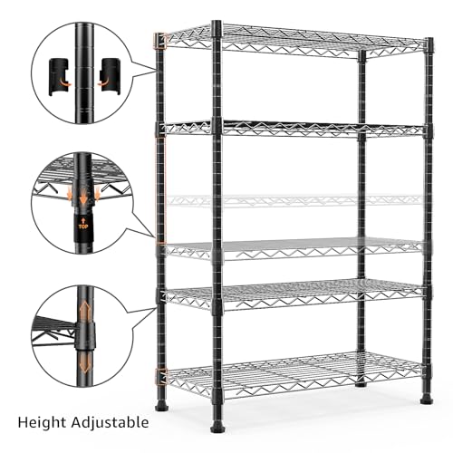 M MZG 1000 lbs Storage Shelving Steel Heavy Duty 4-Tier Utility Shelving Unit Steel Organizer Wire Rack for Home,Kitchen,Office (13.7" D x 29.5" W x 47.2" H) - color: Black, size: 4 Tier 13.7" D x 29.5" W x 47.2" H