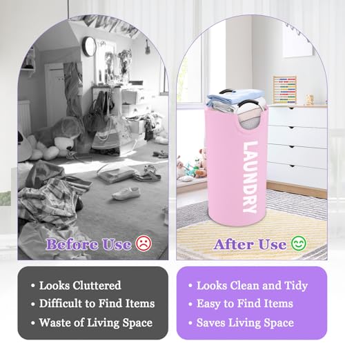 95L Large Laundry Basket with Handles, Foldable Clothes Hampers Stand Up Well, Waterproof Dirty Clothes Hamper, Rugged Laundry Basket for Flat, Dorm, Hotel, Pink - color: Pink, size: L-95L