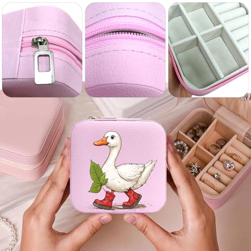 Duck Pattern Portable Print Jewelry Box, 1pcs Pink Compact Jewelry Box Travel Jewelry Case Travel Case Organizer Bag Storage Box Jewelry Holder For Necklace Earrings Rings Bracelet Y10 - color: Duck 1