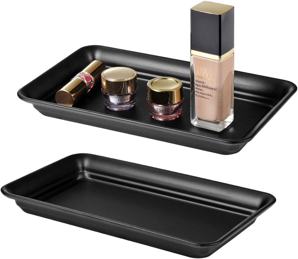 Vintage Farmhouse Decor Metal Vanity Tray, Countertop Guest Hand Towel Storage Organizer Tray Dispenser, Sturdy Holder for Perfume, Cosmetics, Jewelry, Makeup Bathroom Organizer (1 Pack, Black) - color: Black, size: 1 Pack (9.9" x 5.9" x 1.1")