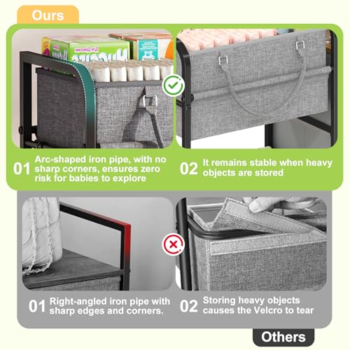 Cidaziya 2In1 Baby Diaper Caddy Organizer and Storage, 3 Tier Rolling Cart with Dividers and Drawers, Mobile Utility Cart Baby Dresser Clothes Organizer for Changing Table, Crib Nursery, Bedroom, Grey - color: Grey, size: 32.48"W x 11.42"D x 33.5"H