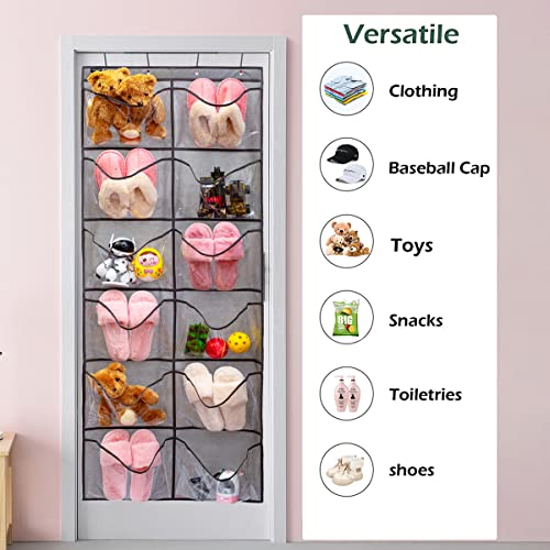 Extra Large Pockets Shoe Organizer Hanging Shoe Rack Organizer for Bedroom Shoe Storage Bathroom Shoe Holder with 12 Clear Pockets (12 Large Pockets-Grey) - color: 12 Large Pockets-Grey