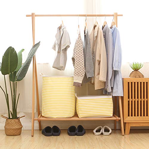 Sea Team Collapsible Canvas Fabric Storage Basket with Handles, Rectangle Waterproof Storage Bin, Box, Cube, Foldable Shelf Basket, Closet Organizer, 16.5 x 11.8 x 9.8 Inches, Yellow Stripe - color: Stripe/Yellow, size: 16.5 Inch (Pack of 1)