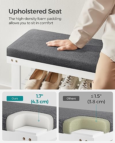 SONGMICS Bamboo Shoe Bench, 3-Tier Shoe Rack Organizer for Entryway, Living Room, Bench Seat Holds Up to 300 lb, 11.9 x 35.4 x 19.2 Inches, Cloud White and Slate Gray ULBS904W01 - color: Cloud White + Slate Gray, size: 35.4"W
