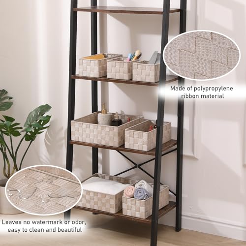 Storage Bins Woven Organizer Set of 7 – Polypropylene Storage Baskets with Metal Frame, Stackable Fabric Boxes for Drawers, Closet, Shelf, Nursery and Office, Beige - color: Beige, size: 7PCS-without lid