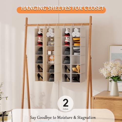 VERONLY Hanging Closet Shelf Shoe Organizer Set of 2 with Woven Bamboo Shelves,11.5 x 31.5 x 5.5 in, 6-Tier Design for Space-Saving Storage,Beige - style: Beige 2-Piece Narrow Hanging Set