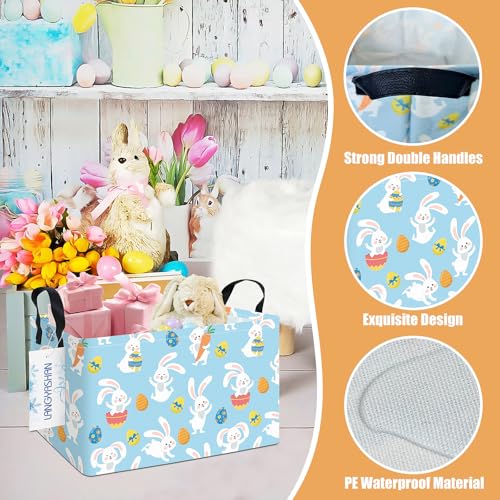 LANGYASHAN Rectangular Storage Bin Collapse Canvas Fabric Cartoon Storage Basket with Handles for Organizing Home Kitchen Boys and Girls Toys Office Closet Shelf Baskets (Rec Blue Rabbit Easter Egg) - color: Rec Blue Rabbit Easter Egg