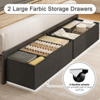 Fluest Twin Bed Frame with Storage Drawers, Upholstered Headboard with Charging Station, LED Lights, Fabric Drawers with Wheels, Under Bed Storage, No Box Spring Needed, Easy Assembly, Grey - size: Twin