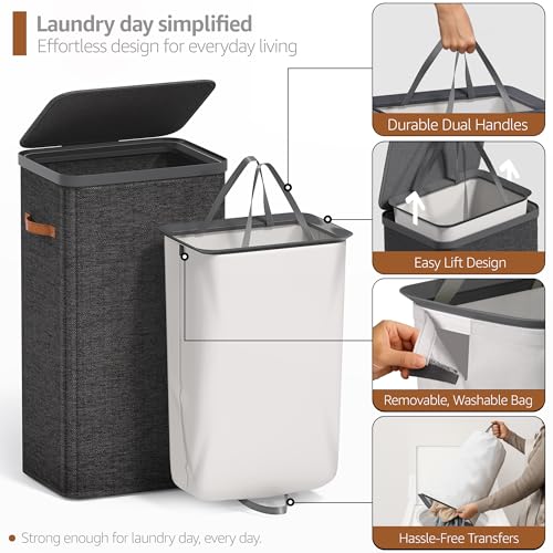 Sorbus Laundry Hamper with Lid - Collapsible Fabric Laundry Basket with Handles and Removable Laundry Bag – 26.5 Gallon (100 L) Dirty Clothes Hamper for Bedroom, bathroom and dorm (Black) - color: Black, size: 1 Compartment