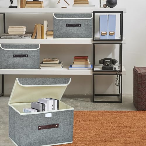 Storage Bin for Shelves Foldable Storage Organizing Basket with Lid&Handles Rectangle Closet Baskets,Gray Storage Bins, Storage Boxes for Home Office Car Dormroom - color: grey-lid