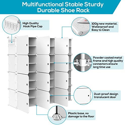 VTRIN Portable Shoe Rack Organizer 48 Pair Tower 4 Tiers for Entryway Shelf Storage Stand for Heels Boots Slippers Cabinet Narrow Standing Stackable Space Saver White - color: White+white Door