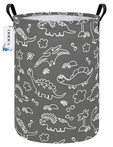 Round Cute Dinosaur Laundry Basket,Collapsible Laundry Hamper for Nursery,Toy Storage Bin for Kids Boys,Waterproof Storage Basket for Home,Bedroom, Playroom,New Parent Gift(Gray Line Dinosaur) - color: Round Gray Line Dinosaur