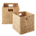 Casafield 10.5" x 10.5" Water Hyacinth Storage Baskets, Natural - Set of 2 Collapsible Cube Organizers, Woven Bins for Bathroom, Bedroom, Laundry, Pantry, Shelves - size: 2-Pack