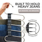 MORALVE Pants Hangers Space Saving - 4 Pack - Non-Slip Multi-Layer Space Saving Hangers - Multifunctional Clothing Rack for Closet Storage - Ideal for Jeans, Trousers, Skirts, Scarves & Slacks (Black) - size: 4 Pack