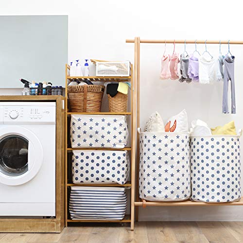 Sea Team 2-Pack Collapsible Canvas Fabric Storage Basket with Handles, Rectangle Waterproof Storage Bin, Box, Cube, Foldable Shelf Basket, Closet Organizer, 16.5 x 11.8 x 9.8 Inches, Navy Stripe - color: Stripe/Navy Blue, size: 16.5 Inch (Pack of 2)
