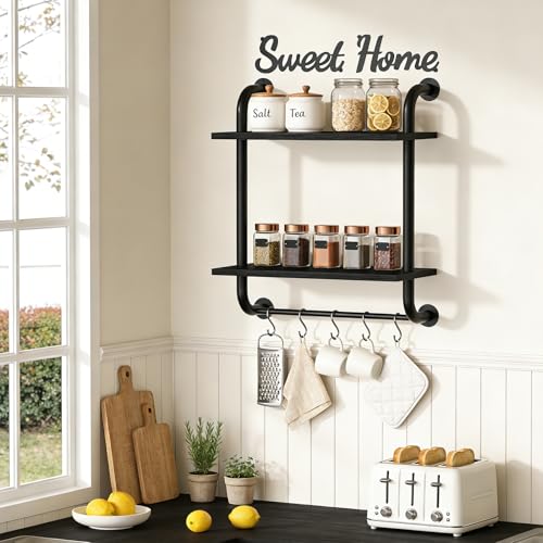Tinpin Bathroom Shelves Wall Mounted, Rustic Farmhouse Pipe Shelves, Wall Shelves 2-Tier, Industrial Pipe Shelving, Floating Shelf Decor for Bathroom, Bedroom, Living Room Thanksgiving 17.3in Black - color: Black, size: 2 tier