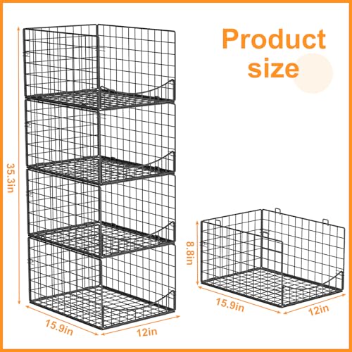 Hongtamoya 4-Tier Stackable Closet Organizers and Storage Shelves, Clothes Storage Basket, Clothes Shelf Organizer Sweater Organizer Bins Container for Wardrobe Kitchen Bathroom Office, Black - color: Black, size: 15.9"D x 12"W x 35.3"H | Stackable