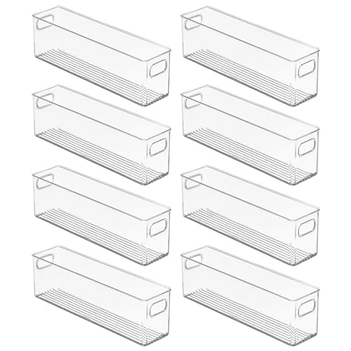 mDesign Plastic Bathroom Storage Container Bins w/ Handles - Closet, Cabinet, Vanity, Cupboard Shelf Organization, Hair Tools Accessory Organizer - Ligne Collection; Clear, ‎5x3.75x16 (Pack of 8) - size: ‎5 x 3.75 x 16 (Pack of 8)