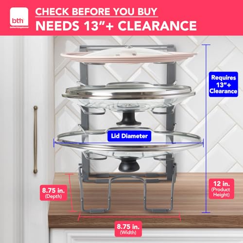 Free-Standing Adjustable Pot Lid Organizer for Cabinet - Kitchen Storage Rack 6 Adjustable Shelves, Pot Lid Holder, Pan and Pot Rack Organizer, Pantry & Inside Cabinet Organizer (13” Clearance) - color: Dark Grey