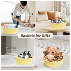 Pro Goleem Small Woven Basket with Gift Bags and Ribbons Durable Baskets for Gifts Empty Small Rope Basket for Storage 12"X 8" X 5" Baby Toy Basket with Handles, Yellow - color: Yellow