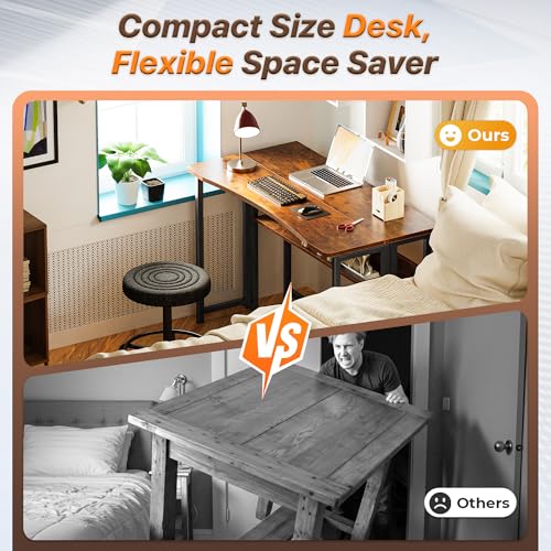 Huuger Folding Desk with Storage Shelf, 39.3 Inch Foldable Computer Table for Small Spaces, Space Saving Sofa Table for Couch, Writing Work Office Computer Desk, Easy to Fold, Rustic Brown - color: Rustic Brown, size: 18.5"D x 39.4"W