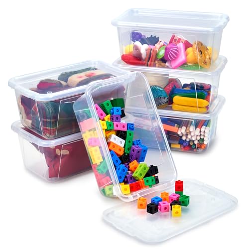 GAMENOTE 6 Quart Storage Bins with Lids, Plastic Latching Box for Classroom & Kids Toy Storage,Stackable Shoe Box Size Containers for STEM Morning Tubs, Crafts & Building Blocks (6, Clear) - color: Clear