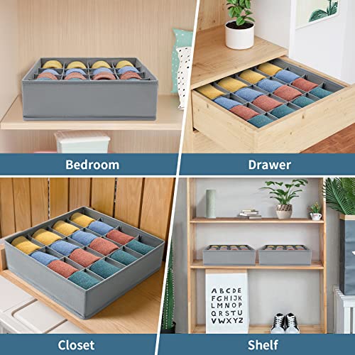 joyoldelf Sock Drawer Organizer Divider Underwear Organizer 16-cell Fabric Dresser Drawer Organizers Storage Boxes for Socks Lingerie, Handkerchiefs, Ties (Grey) - color: Grey, size: 2*16 cells