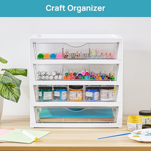 Vtopmart Clear Desk Organizer, 4-Tier Assemble Desktop File Organizer with Drawers, Office Desk Organization for Office Supplies