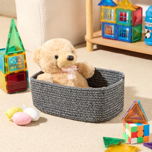 MiniArk Small Storage Baskets for Organizing | Closet Organizer Bins | Shelf Toy Basket | Woven Rope Baskets | Cube Decorative Box | Shallow Basket | 11.5x7.5x4.7” | 3 Packs Dark Gray - color: Dark Gray, size: 3pcs-L11.5xW7.5xH4.7"