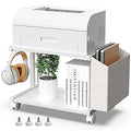 VEDECASA 2 Tier Modern White Wooden Under Desk Printer Stand with Storage Bag for Home Office Desktop Printer Table Organizer Mobile Printer Shelf Cart with Caster Wheel (White) - color: White