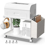 VEDECASA 2 Tier Modern White Wooden Under Desk Printer Stand with Storage Bag for Home Office Desktop Printer Table Organizer Mobile Printer Shelf Cart with Caster Wheel (White) - color: White