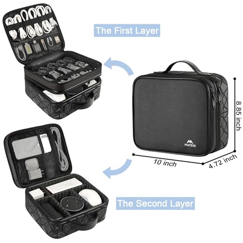 MATEIN Cable Organizer Bag, Waterproof Travel Electronic Storage, Shockproof Portable Double Layer Tech Bags Carrying Case for Cord, Earbuds, Charger, SD Card, DJ Gifts, Black - color: Black, size: Medium