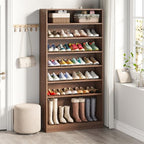 Tribesigns Tall Shoe Cabinet, 9 Tiers 40-45 Pairs Heavy Duty Wood Freestanding Shoe Storage Cabinet, 70.8'' Tall Shoe Cabinet with Open Storage for Entryway (1, Brown) - color: Brown