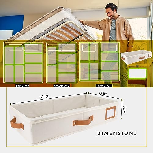 HOMELUX THEORY 2pc Under Bed Storage Containers, Bedroom Under the Bed Drawer Storage Organizer with Bins and Lids, Large Underbed Clothes Storage Box Ideal for Blanket, Fabric, & Shoes (Ivory) - color: 1. Ivory, size: Large (2pc)