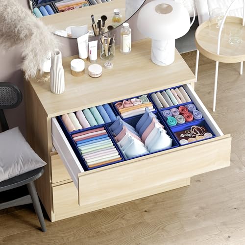 Drawer Organizer Clothes Set of 12 Navy - Dresser Organizer For Nursery, Bedroom, Closet - Perfect Baby Clothes Organizer and Storage & General Nursery Organization or Dresser Drawer Organizers - color: Navy