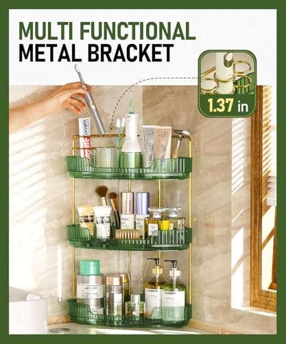 EUHOME 3-Tier Corner Bathroom Counter Organizer Makeup Cosmetic Storage, Tool-Free Installation Acrylic Vanity Shelf, Skin Care Organizer Perfume Tray for Countertop Bathroom, Dresser, Kitchen (Green) - color: Green, size: 9" x 9" x 20.5"