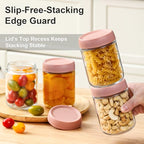 NETANY 6-pack 16oz Glass jars with Airtight Lids, Overnight Oats Containers with Lids, Wide mouth Mason Salad jars, Glass Food Storage Containers for Snacks Yogurt Spice Sugar-Pink - color: Pink-6pack-16oz
