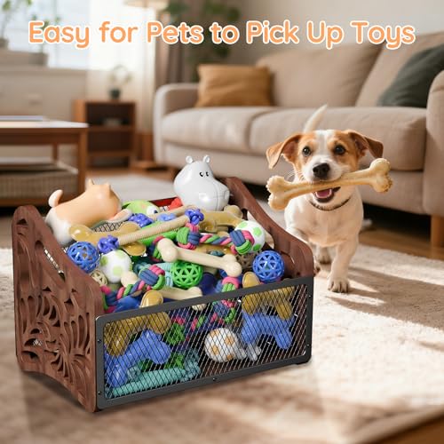 handrong Large Dog Toy Basket,Wood Dog Toy Box,Cat Toy Basket Box,Dogs Toys Storage Bin,Pet Toys Baskets for Living Room Outdoors Organizing Storage