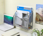 EasyPAG Mesh Desk Paper Organizer Wall Hanging File Holder with 3 Upright File Rack and Sliding Drawer,Silver - color: Silver